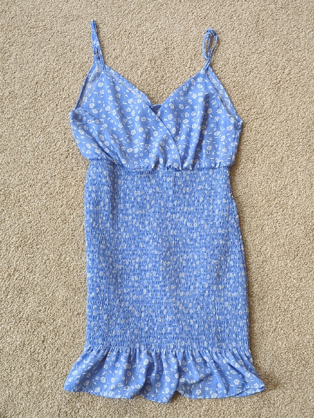 Mod On Trend Blue Floral Smocked Mini Dress | Size M